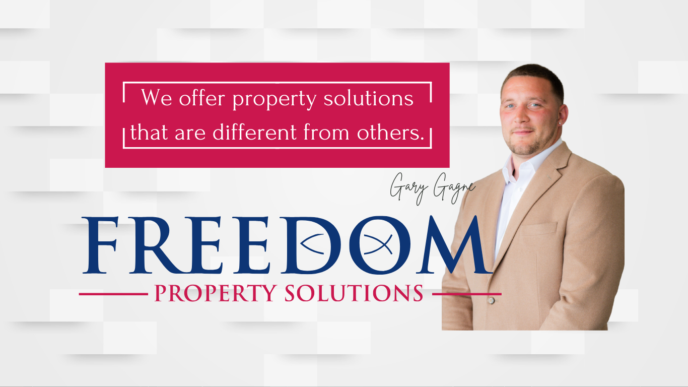 a picture of Gary Gagne  the owner of freedom property solutions with a quote that says we offer property solutions that are different from others.