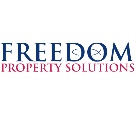 this says Freedom Property Solutions with a half fish in the D and the O. that stands for Jesus Christ.